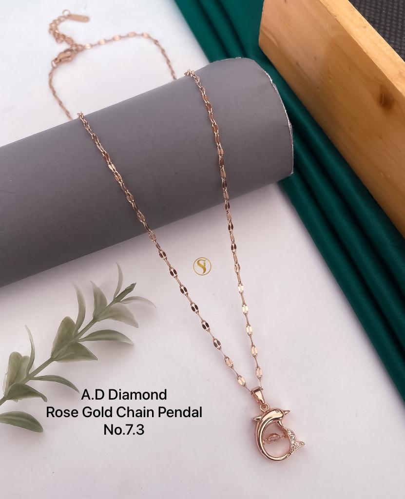 5 AD Diamond Designer Rose Gold Chain Pendant Wholesalers In Delhi
